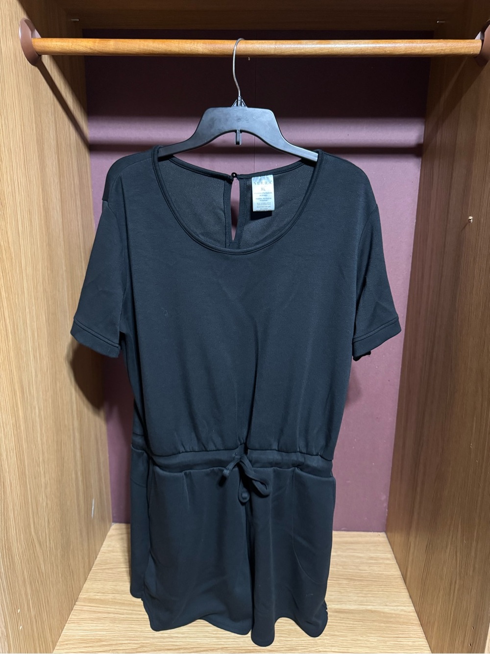 Serra Black Short Sleeve Drawstring Pocket Romper Size XL